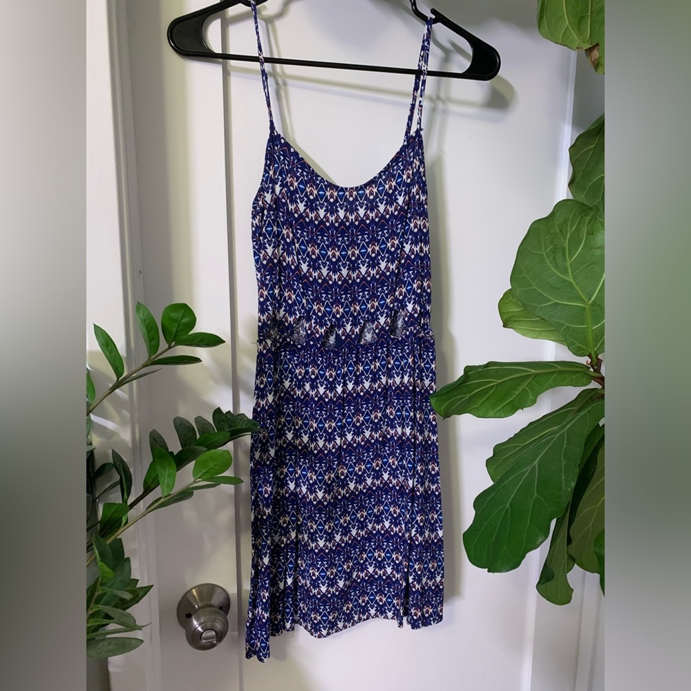Blue tribal pattern summer sun dress